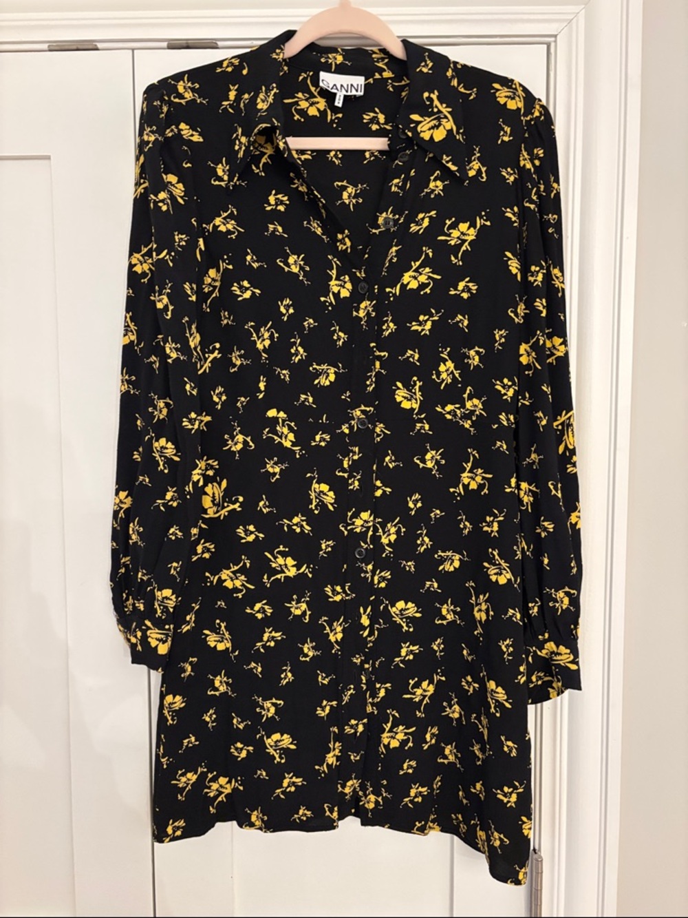 Ganni Black Dress with Yellow Floral Print